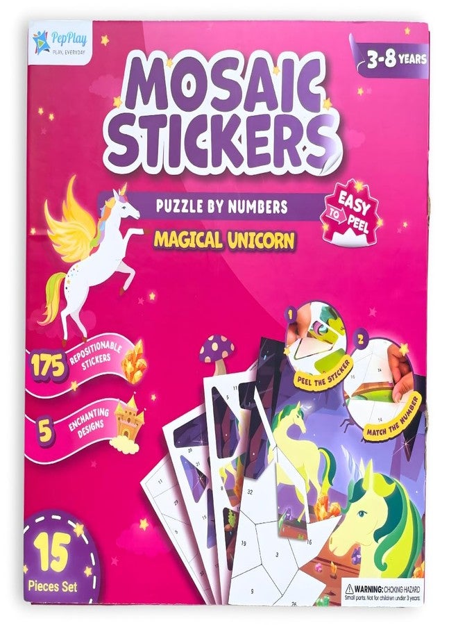 PepPlay Unicorn Mosaic Sticker Kit | DIY Craft Activity for Girls Ages 3-7 | 175+ Reusable Stickers | Learn Numbers & Logic | Mess-Free Travel Toy | Birthday Return Gift for Kids - Image 1